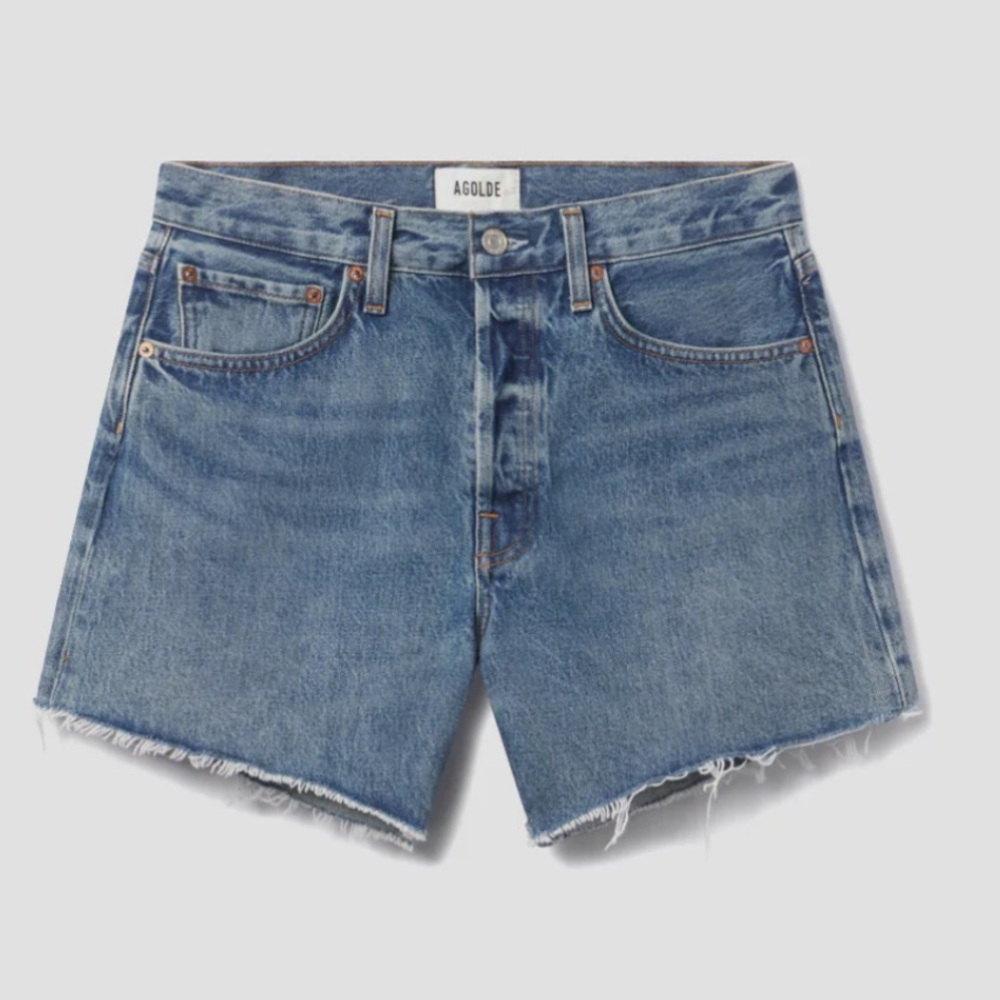 Agolde Parker Long Jean Shorts Size 27 High Rise Raw Hem 100% Cotton